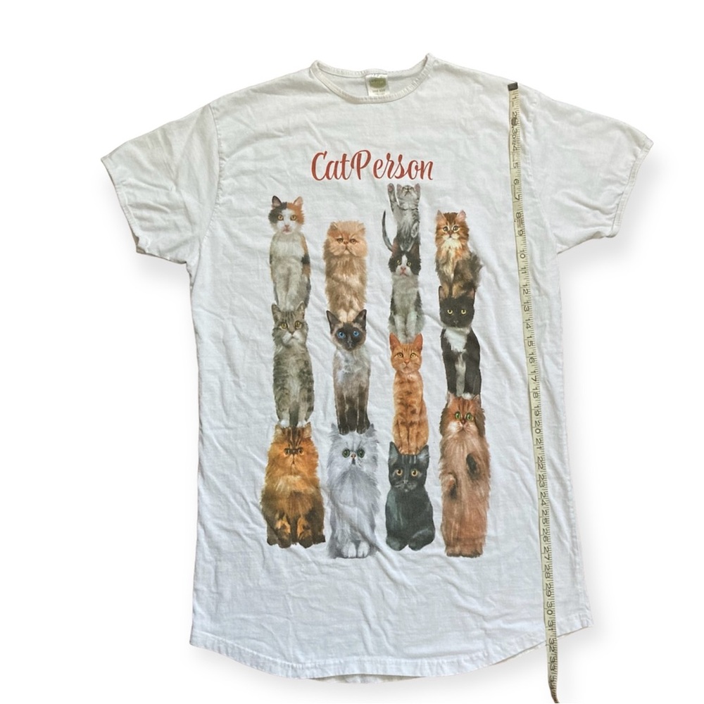 Cat Person Extra Long Graphic T-Shirt Dress Sleepshirt Women’s Large White - Picture 6 of 6
